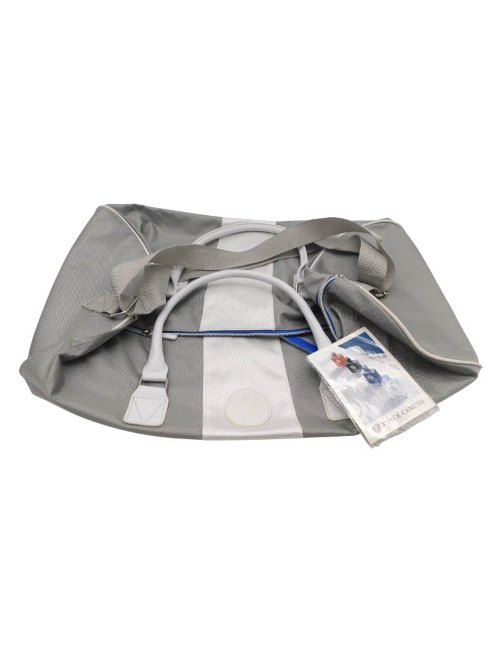 Vince Camuto Weekend Duffel Bag With Tags Gray Stripe Gym Travel Carry On Sport